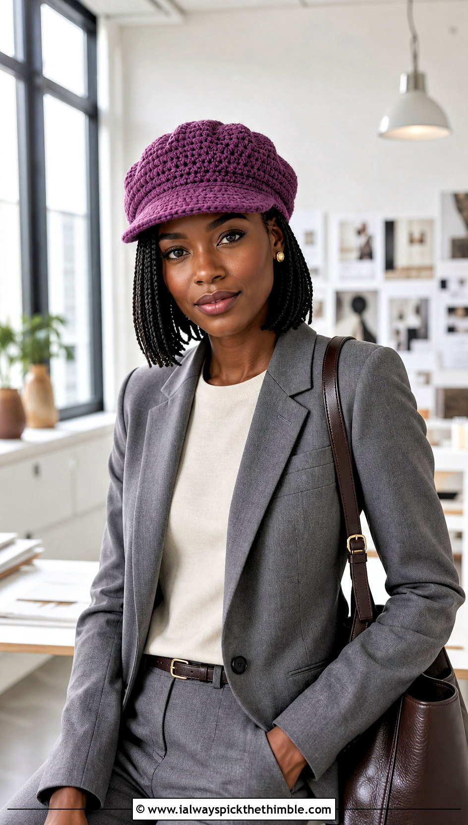 Crochet Newsboy Cap With Trouser Suit - 20 crochet hats black women outfit ideas