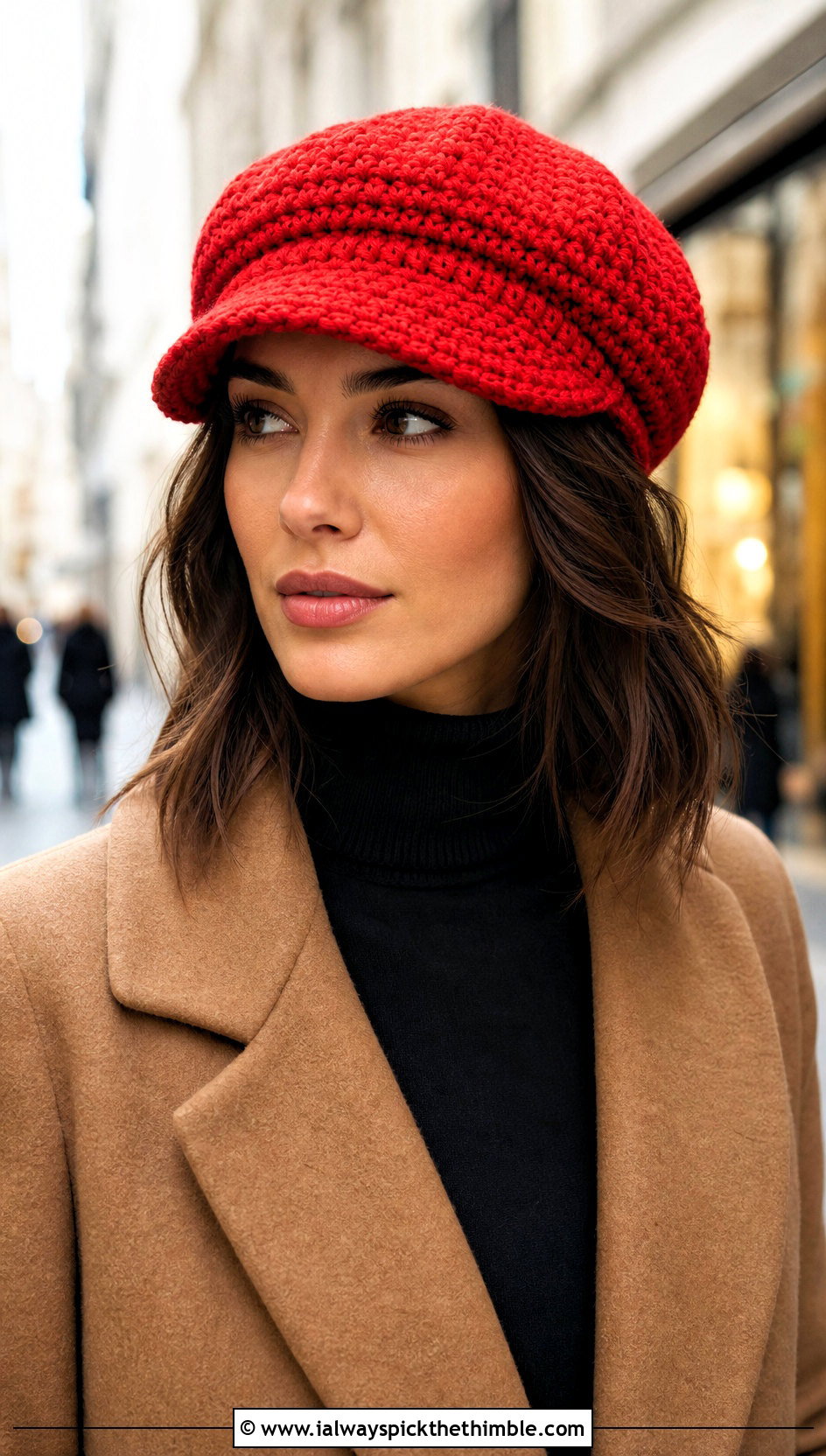 Crochet Newsboy Cap With Turtleneck And Mini Skirt - 20 Quick Crochet Hats outfit ideas