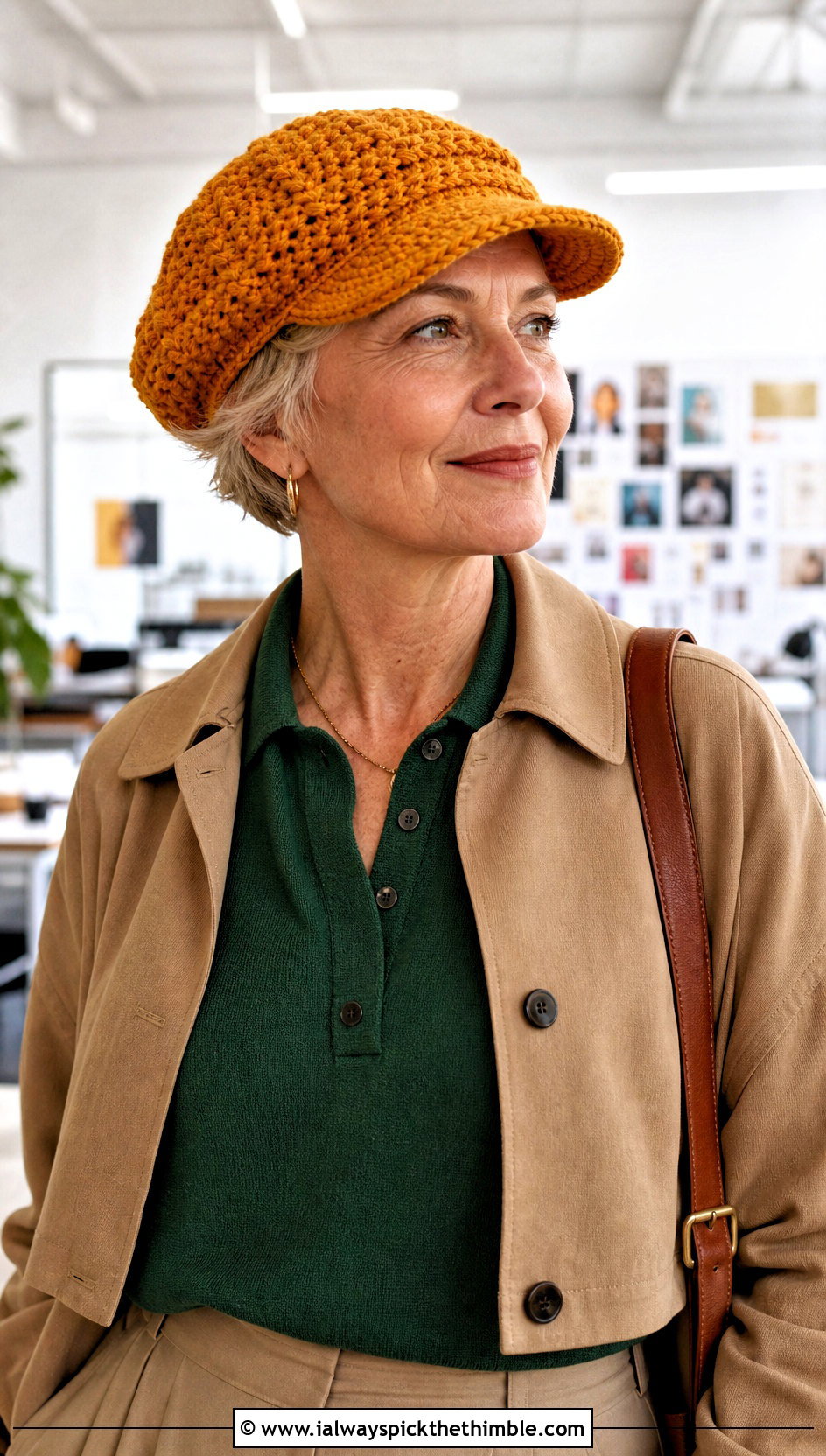 Crochet Newsboy Chemo Cap With Pleated Trousers - 25 crochet chemo caps outfit ideas
