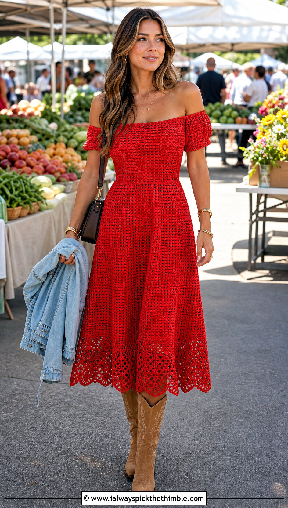 Crochet Off Shoulder Frock With Western Boots - 25 crochet frock outfit ideas