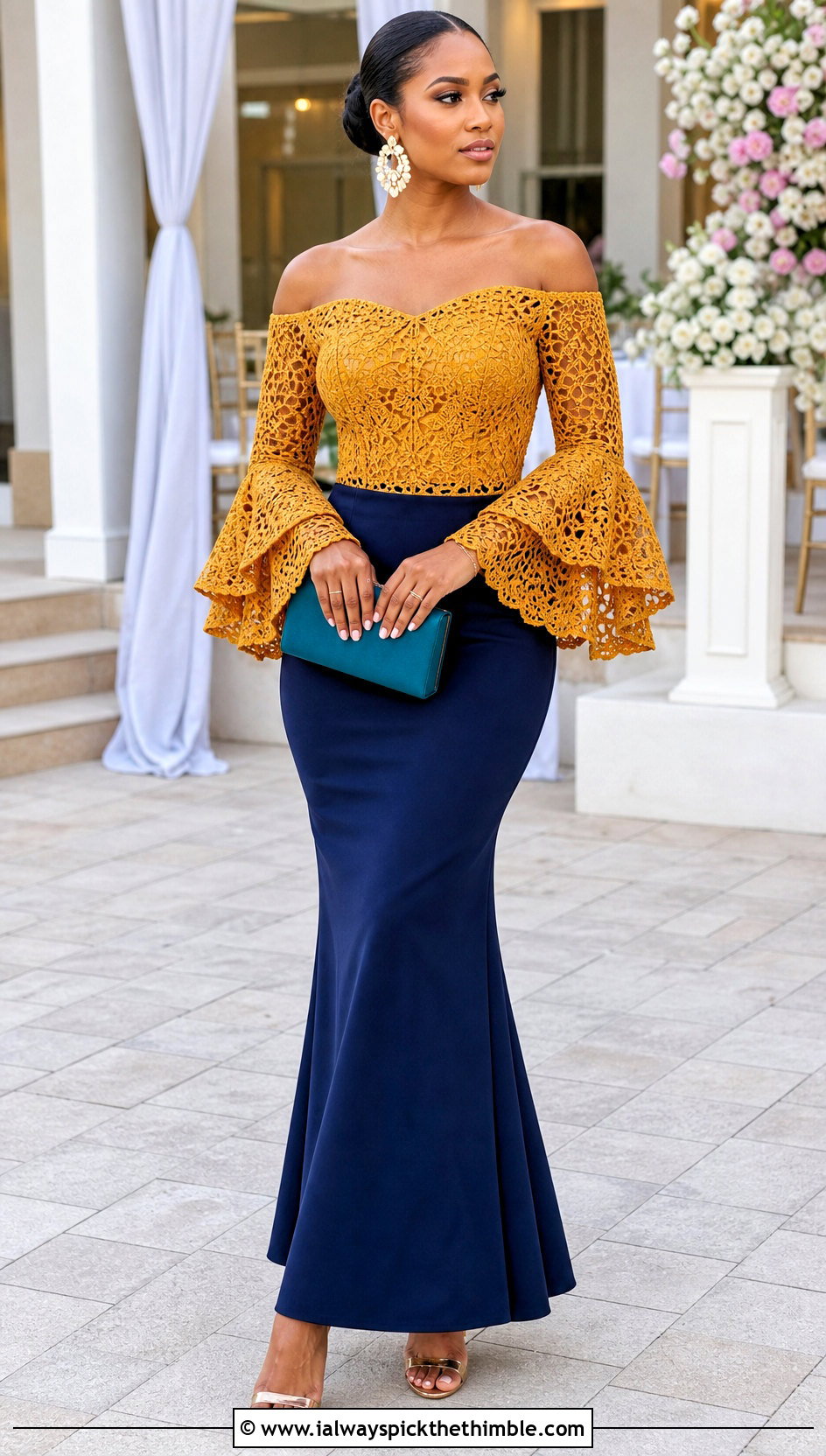 Crochet Off Shoulder Top With Tailored Maxi Skirt - 20 Crochet Top Small Chest outfit ideas