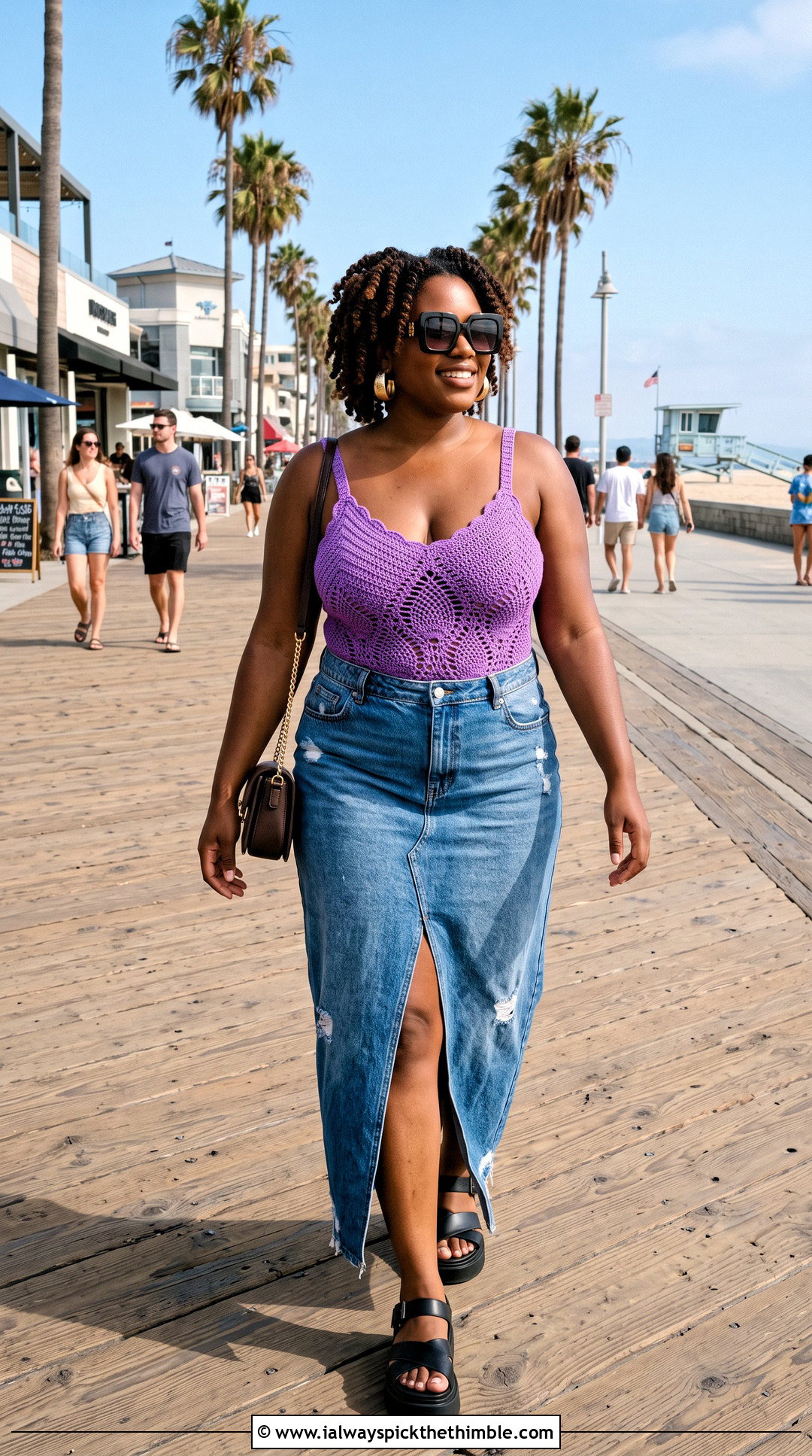 Crochet One Piece With Denim Maxi Skirt - 20 black women crochet swimwear outfit ideas