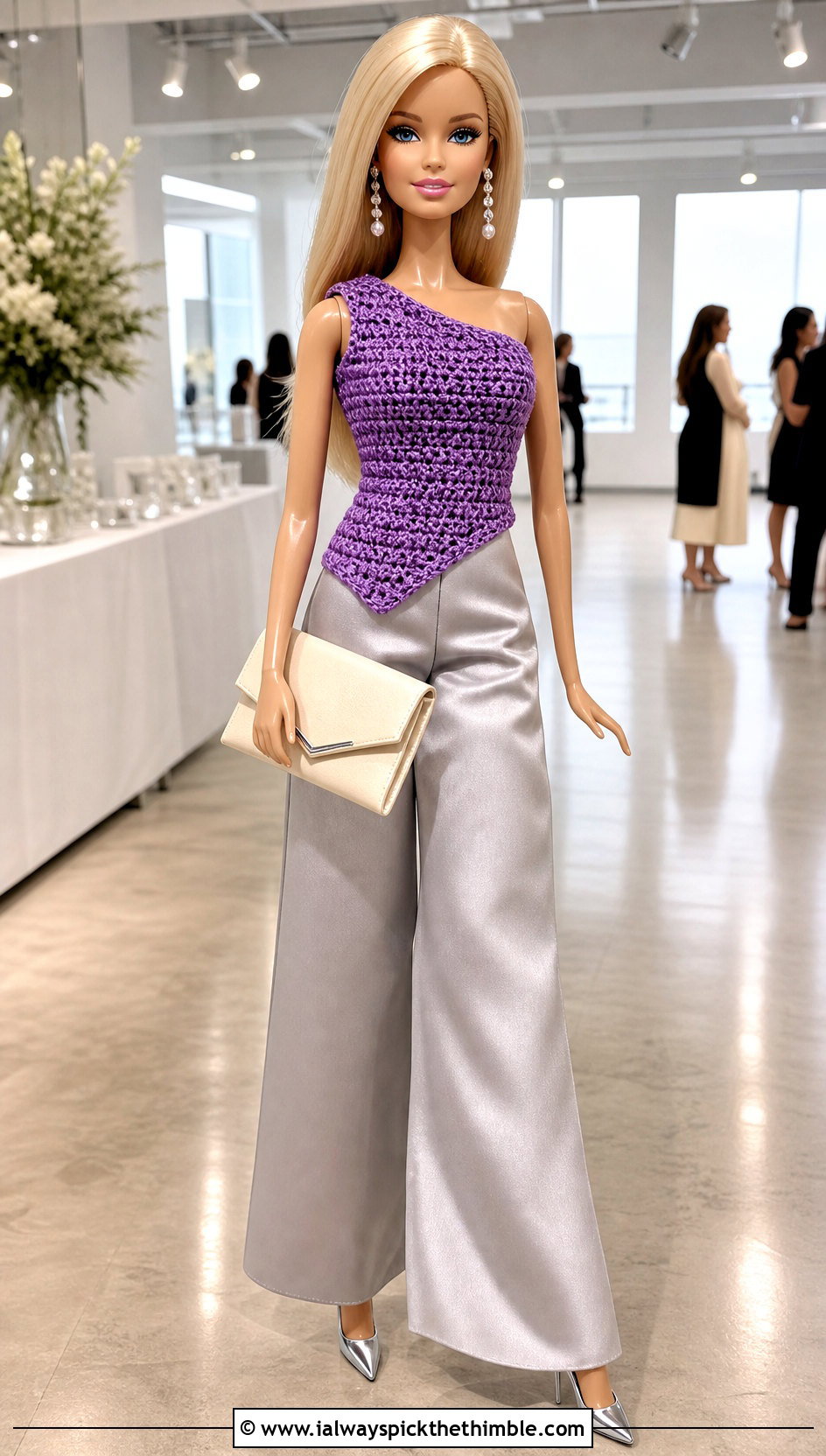 Crochet One Shoulder Top With Satin Pants - 20 barbie doll crochet clothes and outfit ideas