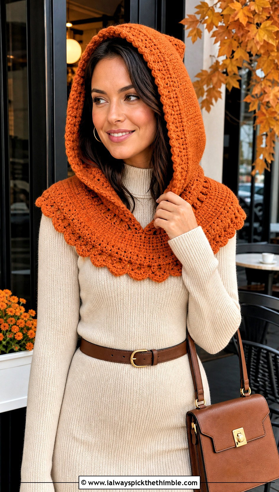Crochet Open Face Knight Hood With Sweater Dress - 15 Knight Crochet Hat outfit ideas