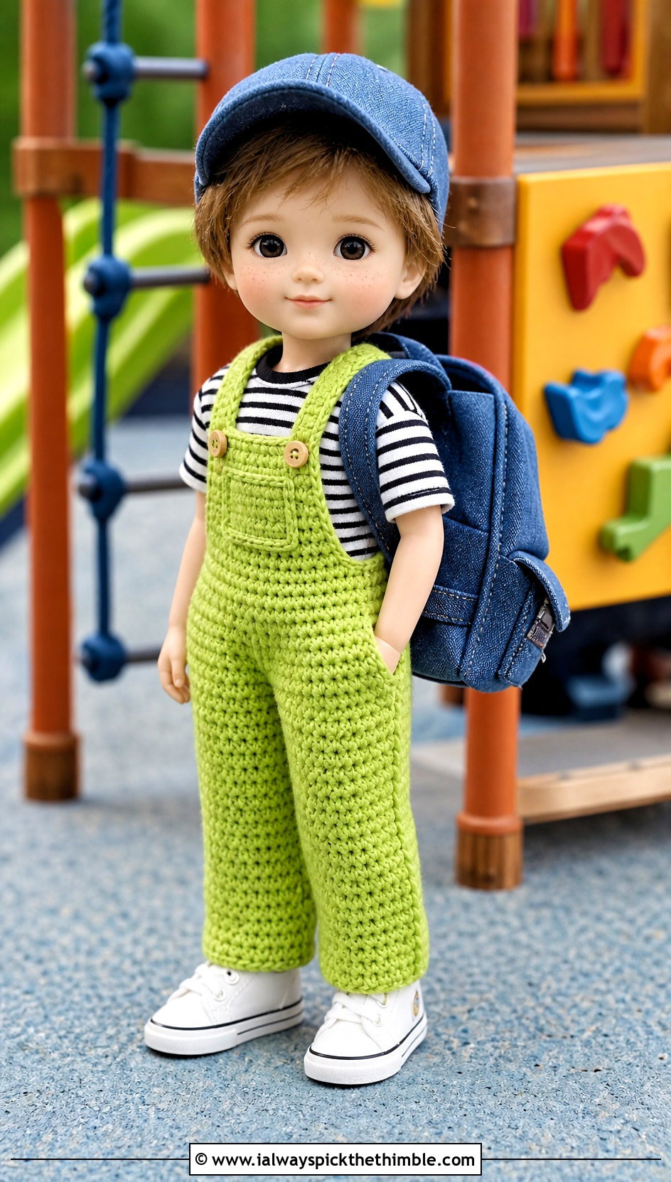 Crochet Overalls With Striped T Shirt - 15 Crochet 5 Inch Doll Clothes and outfit ideas