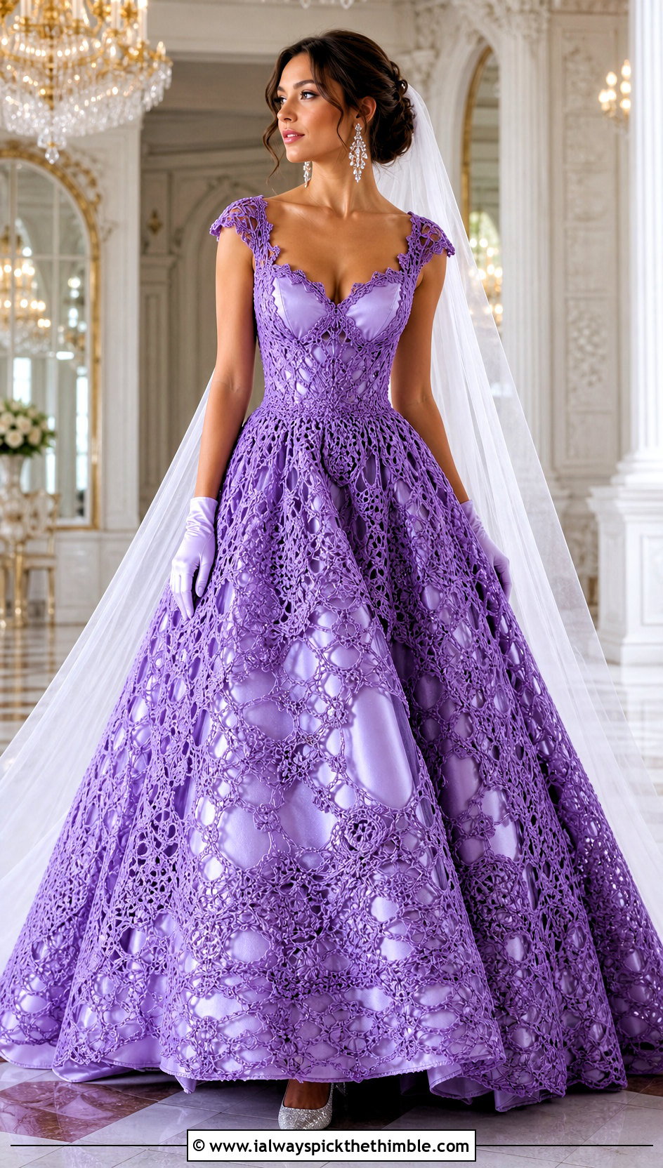 Crochet Overlay Ball Gown With Satin Gloves - 25 crochet wedding dresses outfit ideas