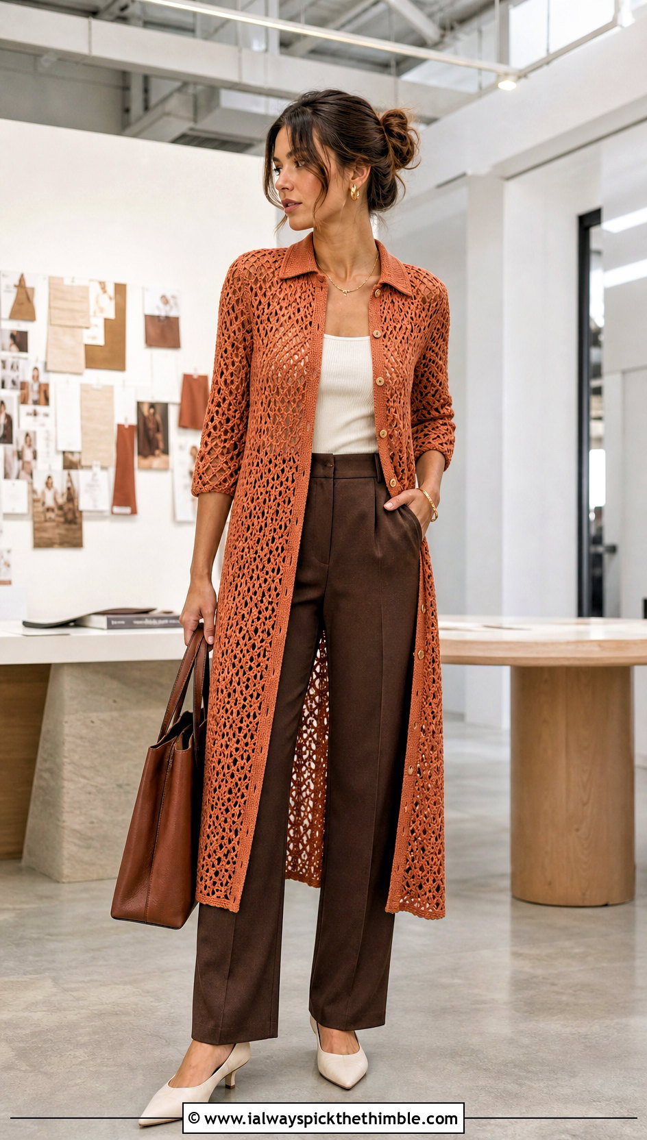 Crochet Overlay Shirt Dress With Trousers And Mules - 20 Crochet Overlay Dress outfit ideas
