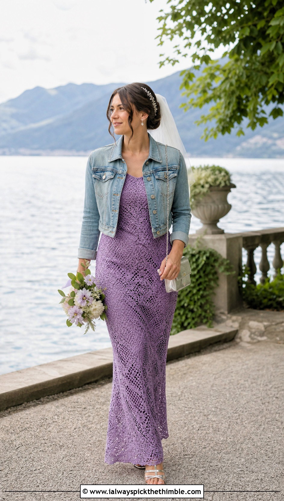 Crochet Overlay Slip Wedding Dress With Denim Jacket - 20 vintage crochet wedding dress outfit ideas