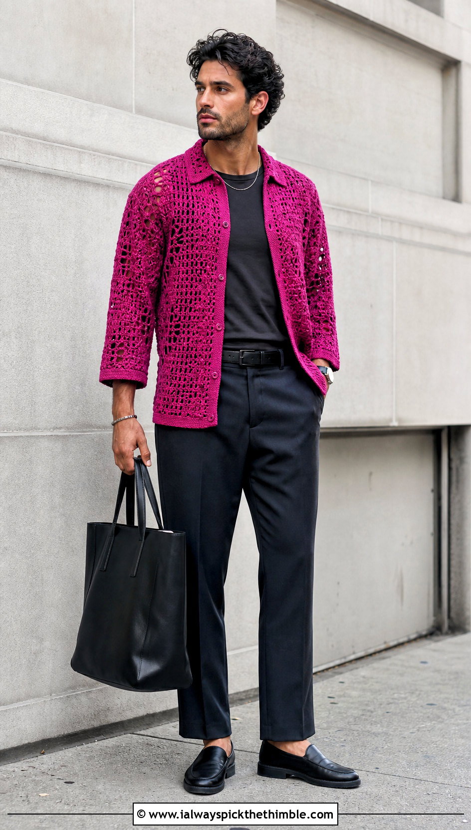 Crochet Overshirt With A Monochrome Outfit - 25 crochet shirts for men outfit ideas