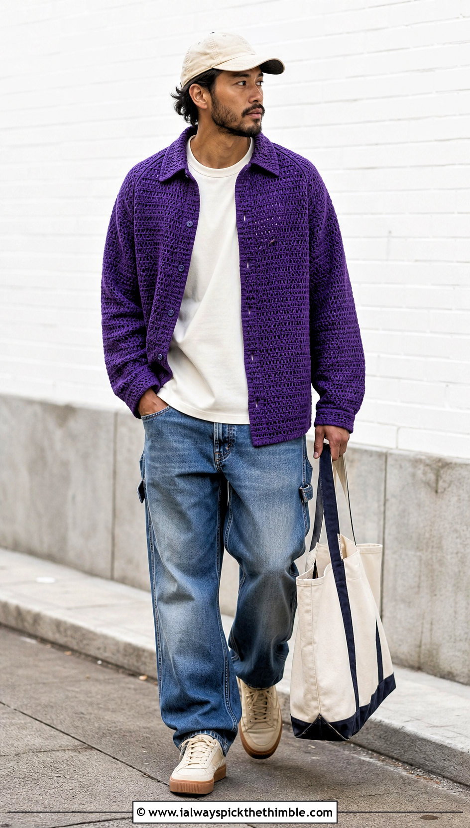 Crochet Overshirt With Carpenter Jeans - 25 crochet male shirt outfit ideas