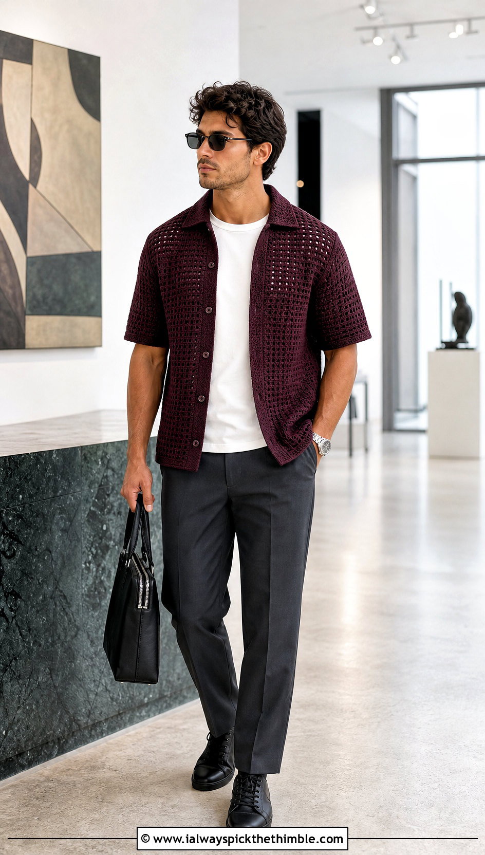 Crochet Overshirt With White T Shirt - 25 crochet clothes for men outfit ideas