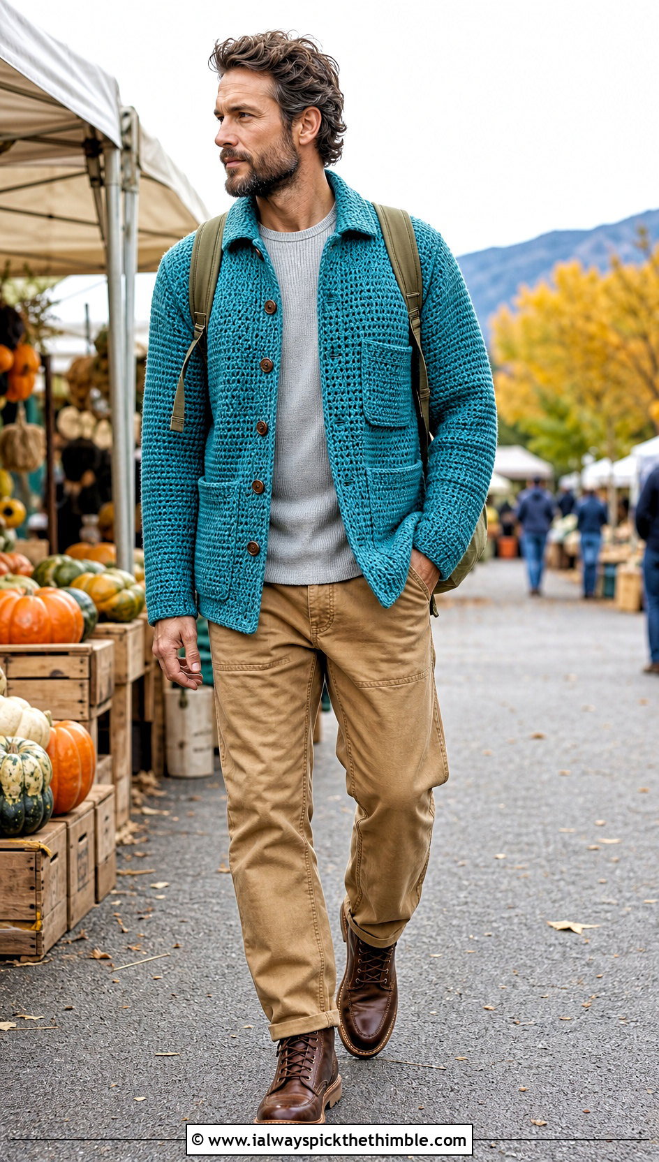 Crochet Overshirt With Workwear Pants And Boots - 25 crochet outfits for men outfit ideas