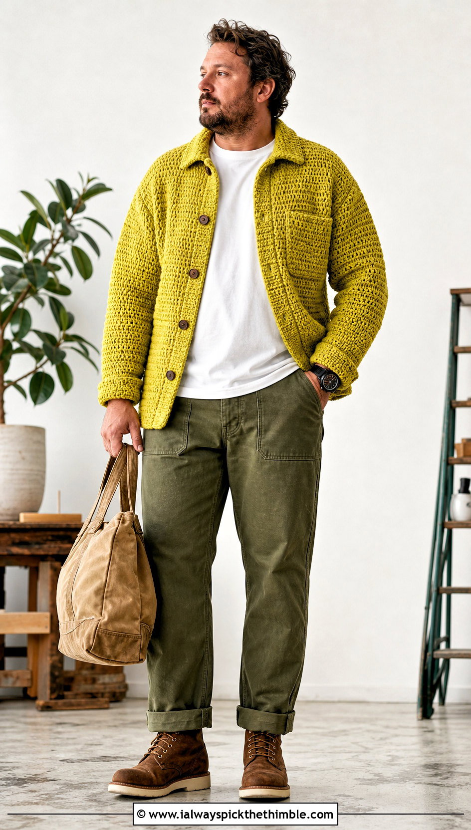 Crochet Overshirt With Workwear Pants - 25 Mens Crochet Top outfit ideas