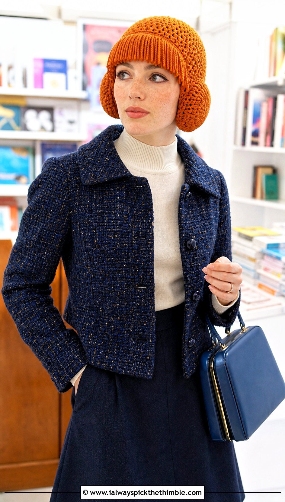 Crochet Pageboy Wig Hat With Tweed Jacket And A Line Skirt - 20 Crochet Wig Hat outfit ideas