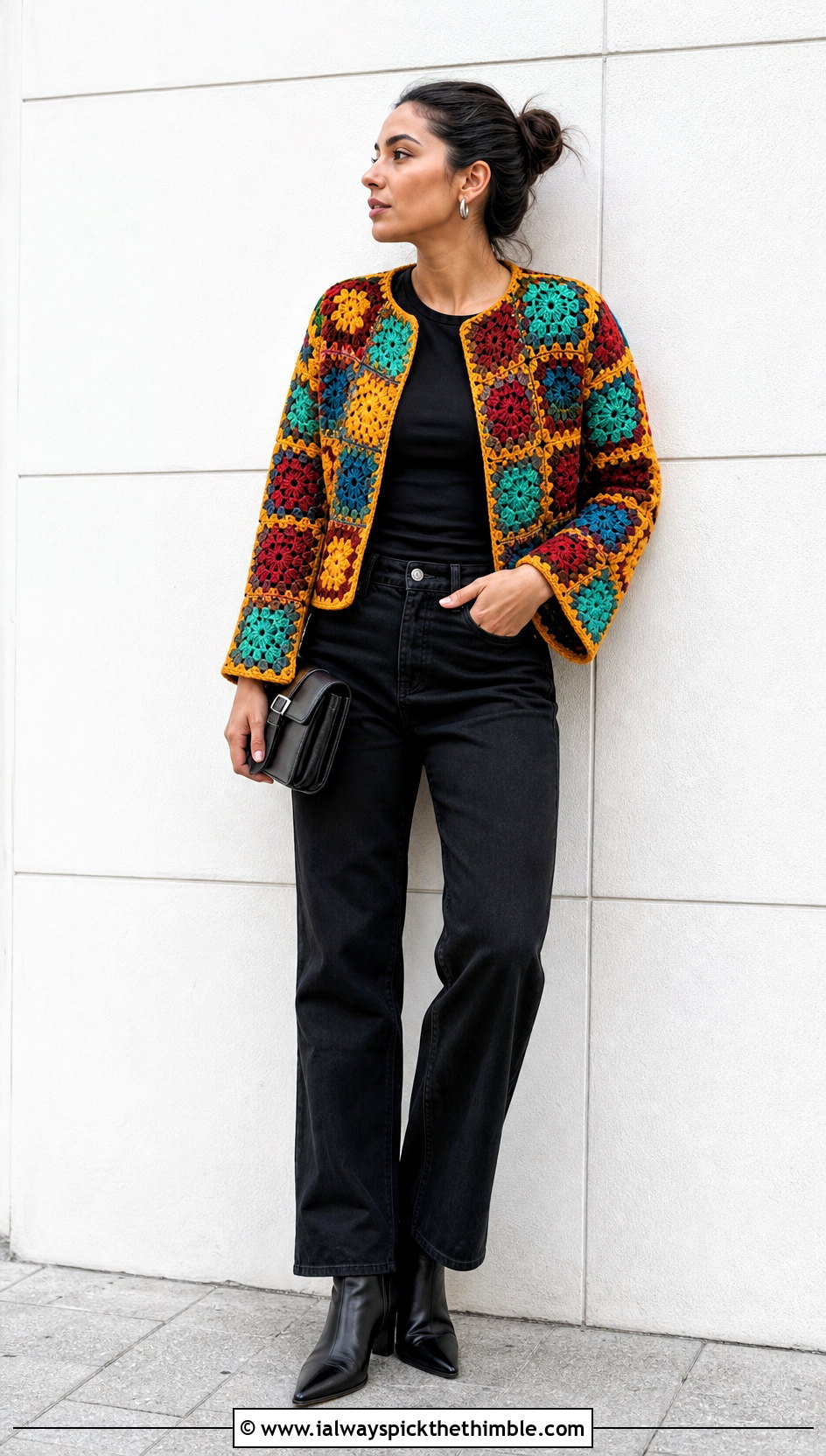 Crochet Patchwork Jacket With Black Jeans - 25 boho crochet clothes and outfit ideas