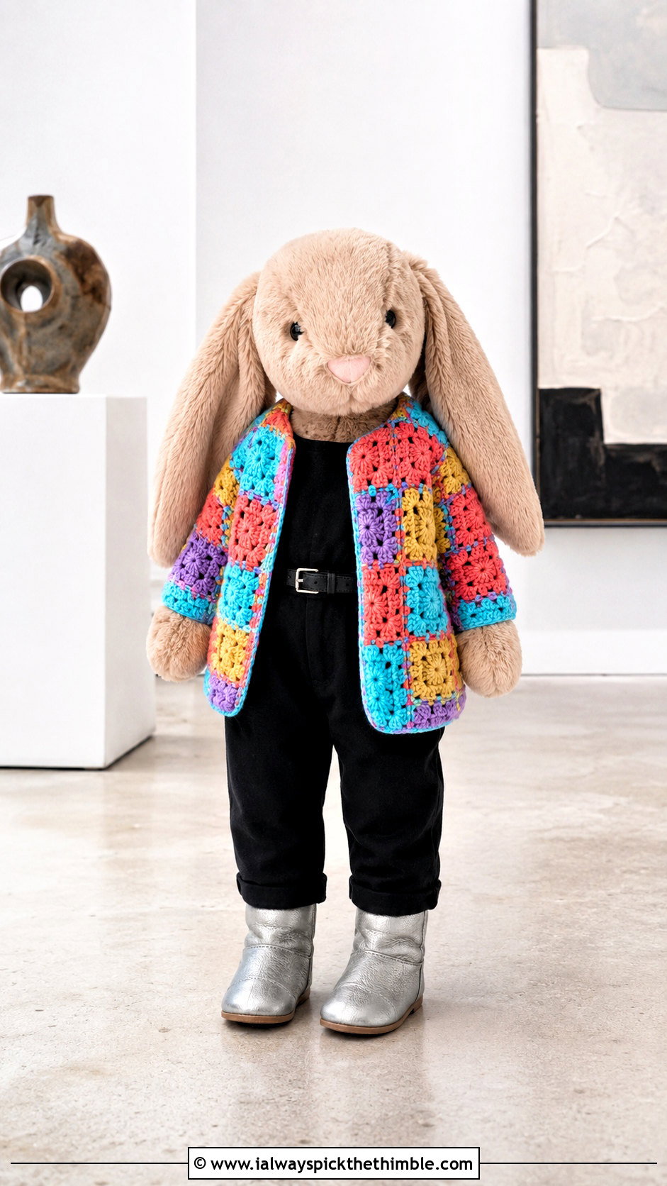 Crochet Patchwork Jacket With Black Jumpsuit - 25 crochet jellycat clothes and outfit ideas