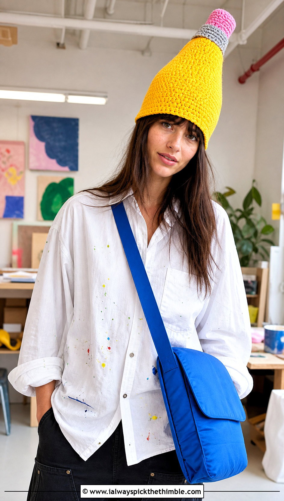 Crochet Pencil Hat With Art School Outfit - 20 Crochet Silly Hats outfit ideas