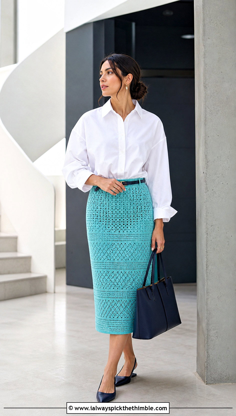 Crochet Pencil Skirt With Button Down Shirt - 20 cool crochet clothes and outfit ideas