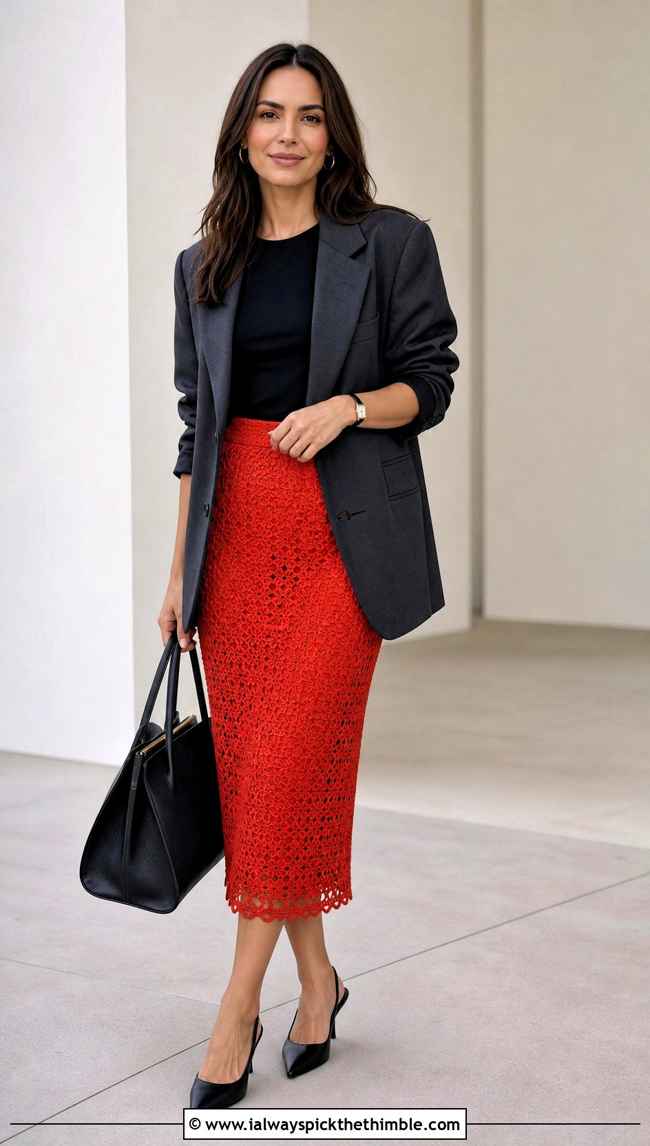 Crochet Pencil Skirt With Oversized Blazer - 25 crochet clothing and accessories ideas