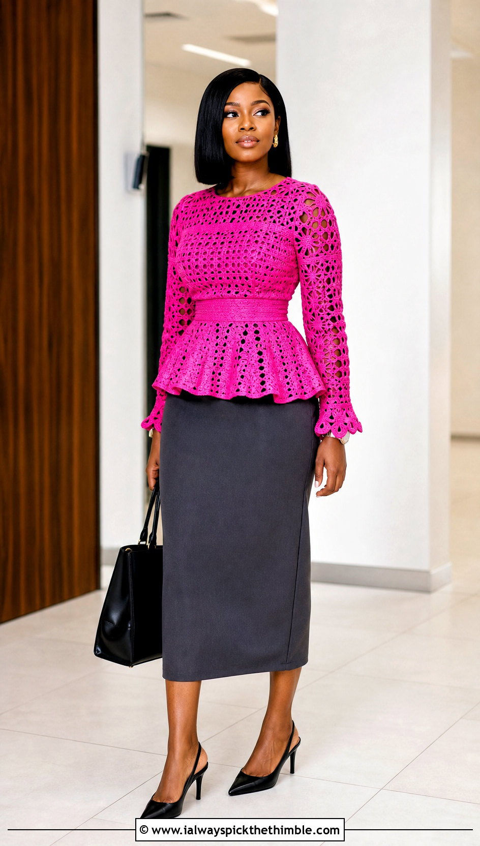 Crochet Peplum Blouse With Pencil Skirt - 25 crochet outfits black women outfit ideas