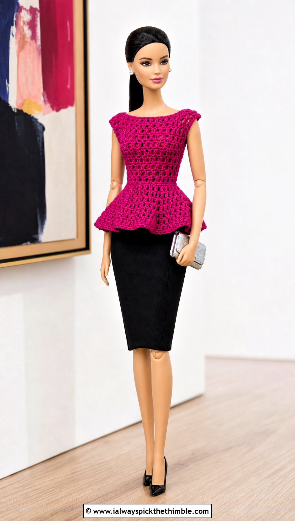 Crochet Peplum Doll Top With Pencil Skirt - 20 Crochet Mini Doll Clothes and outfit ideas