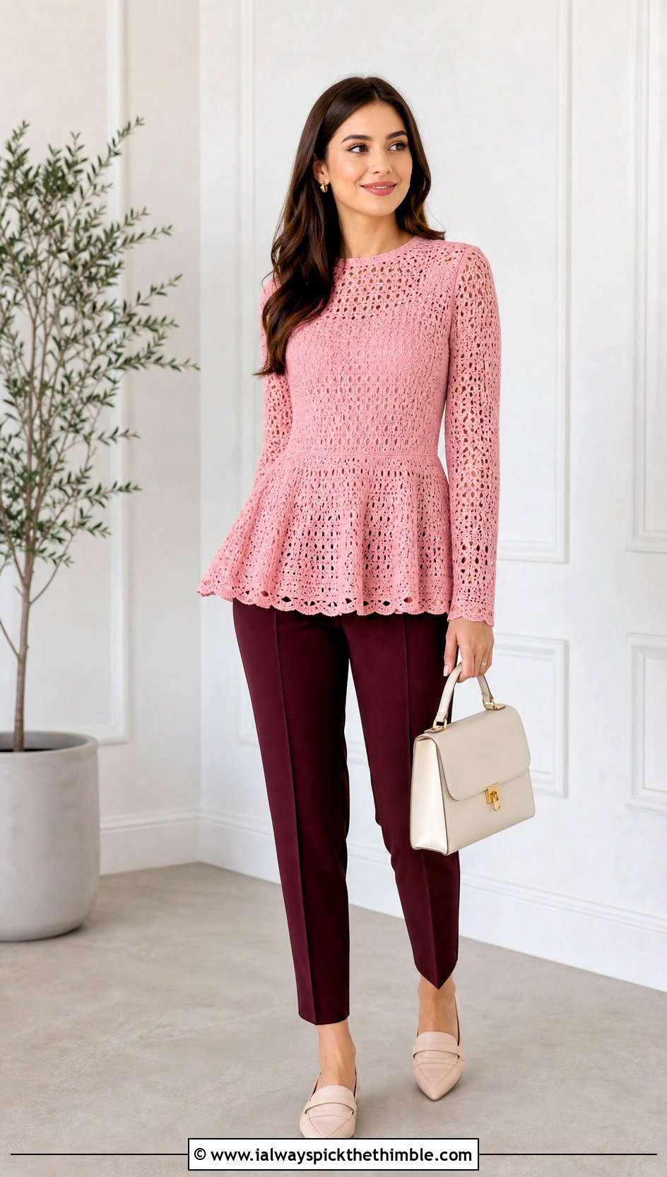 Crochet Peplum Top With Cigarette Pants - 20 crochet top not cropped outfit ideas