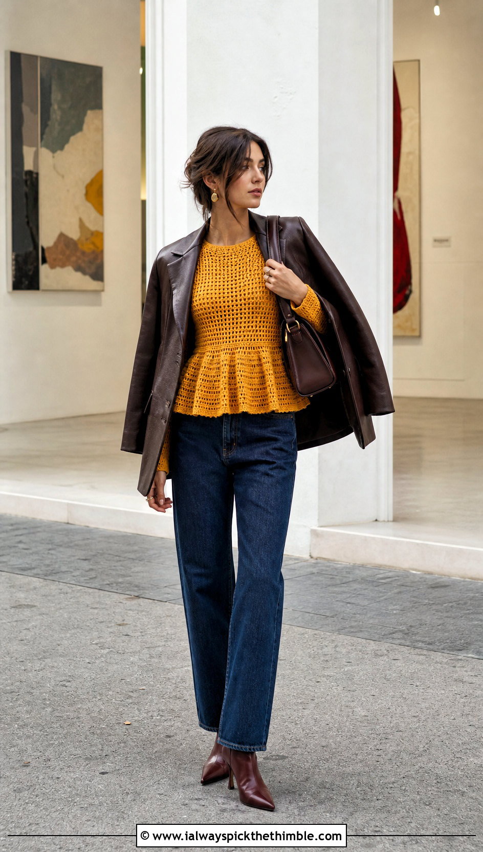 Crochet Peplum Top With Dark Wash Jeans - 20 winter crochet clothes ideas