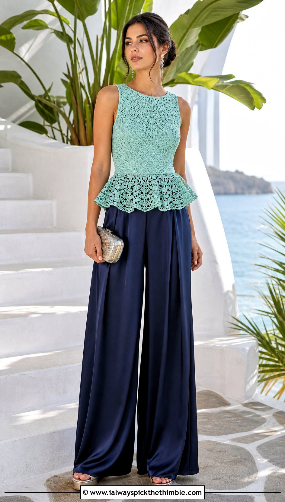 Crochet Peplum Top With Palazzo Pants - 20 Crochet Wedding Outfit ideas