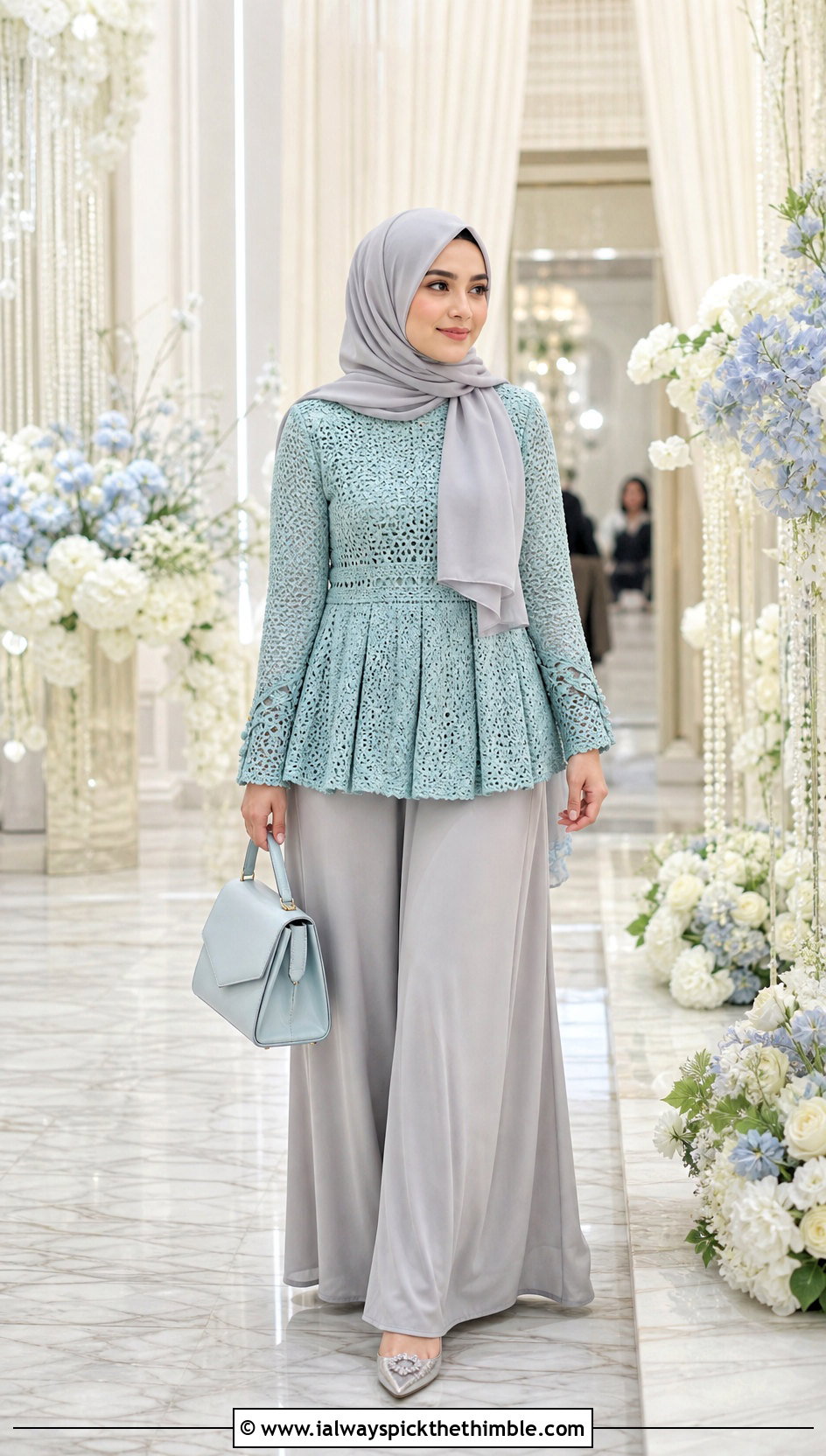 Crochet Peplum Top With Palazzo Pants - 20 crochet top hijabi outfit ideas