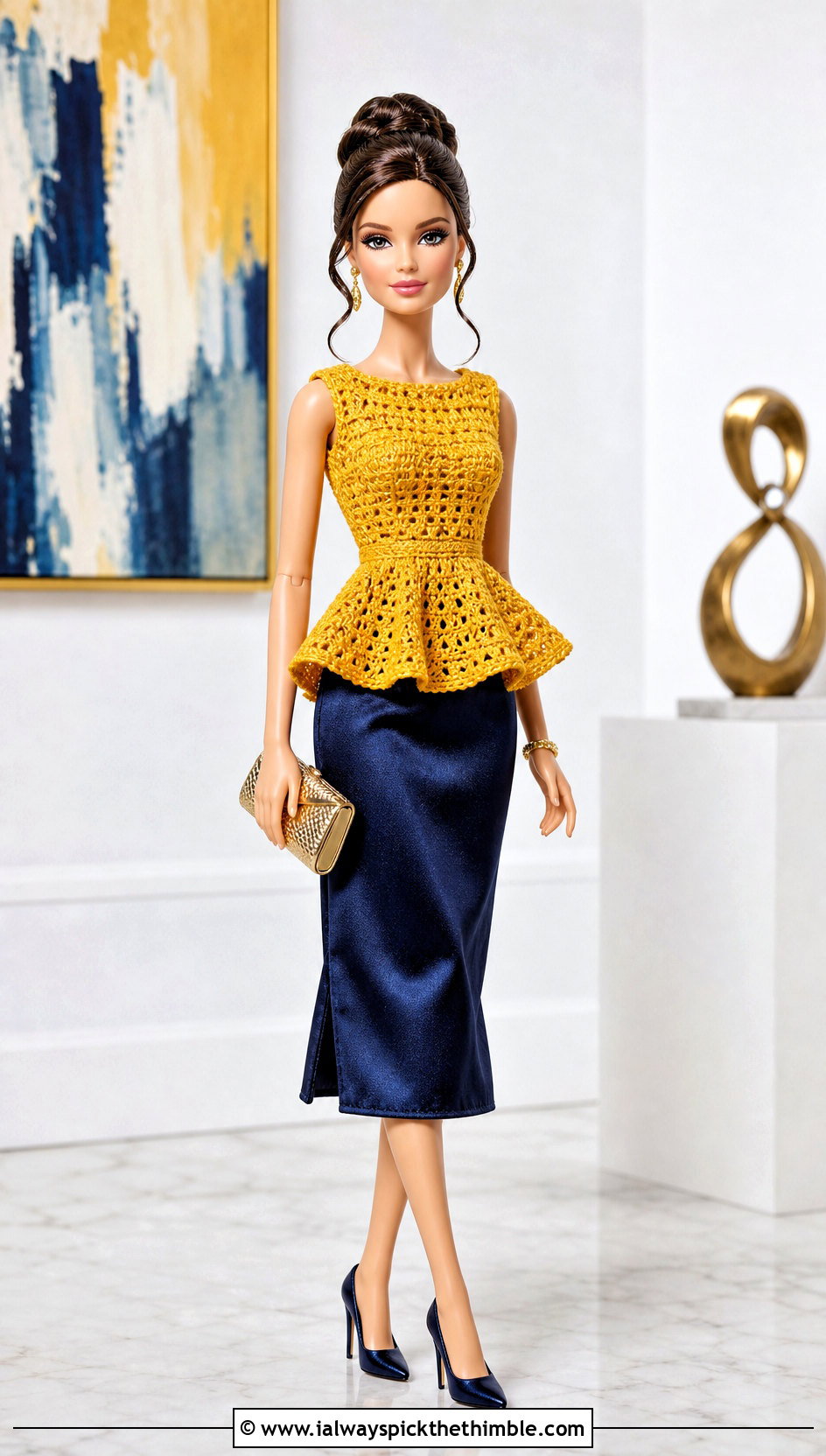 Crochet Peplum Top With Satin Skirt And Pumps - 20 crochet doll and clothes and outfit ideas