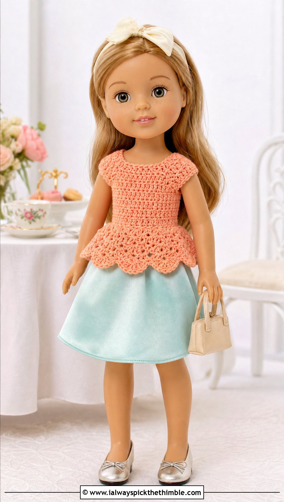 Crochet Peplum Top With Satin Skirt - 15 Crochet Wellie Wishers Doll Clothes and outfit ideas