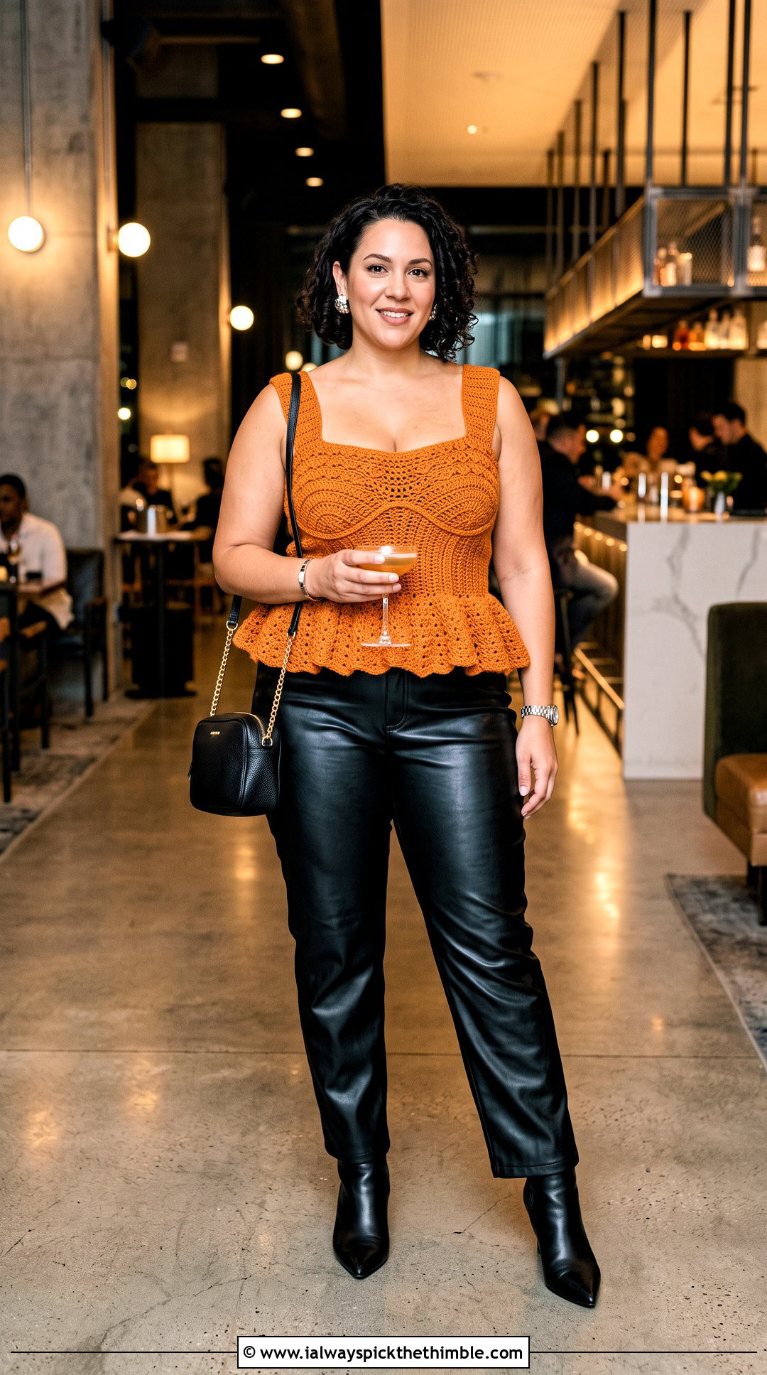 Crochet Peplum Top With Straight Leather Pants - 15 crochet top for big bust outfit ideas