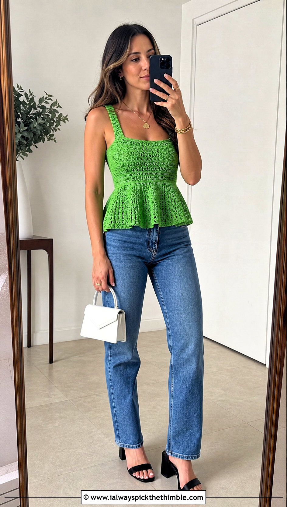 Crochet Peplum Top With Straight Leg Jeans - 20 Boho Crochet Summer Tops outfit ideas