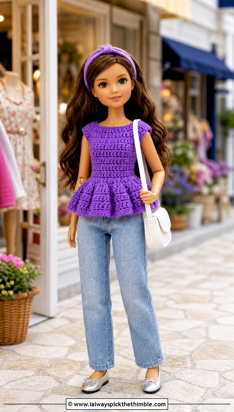 Crochet Peplum Top With Straight Leg Jeans - 15 Crochet 5 Inch Doll Clothes and outfit ideas
