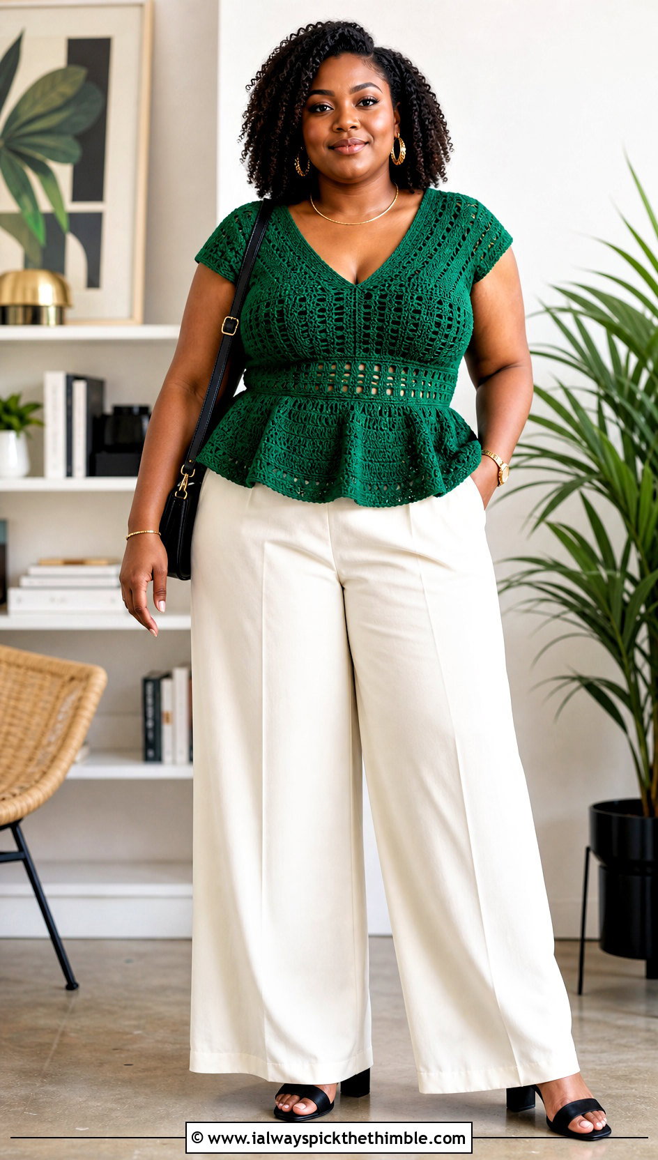 Crochet Peplum Top With Wide Leg Trousers - 25 crochet summer tops outfit ideas