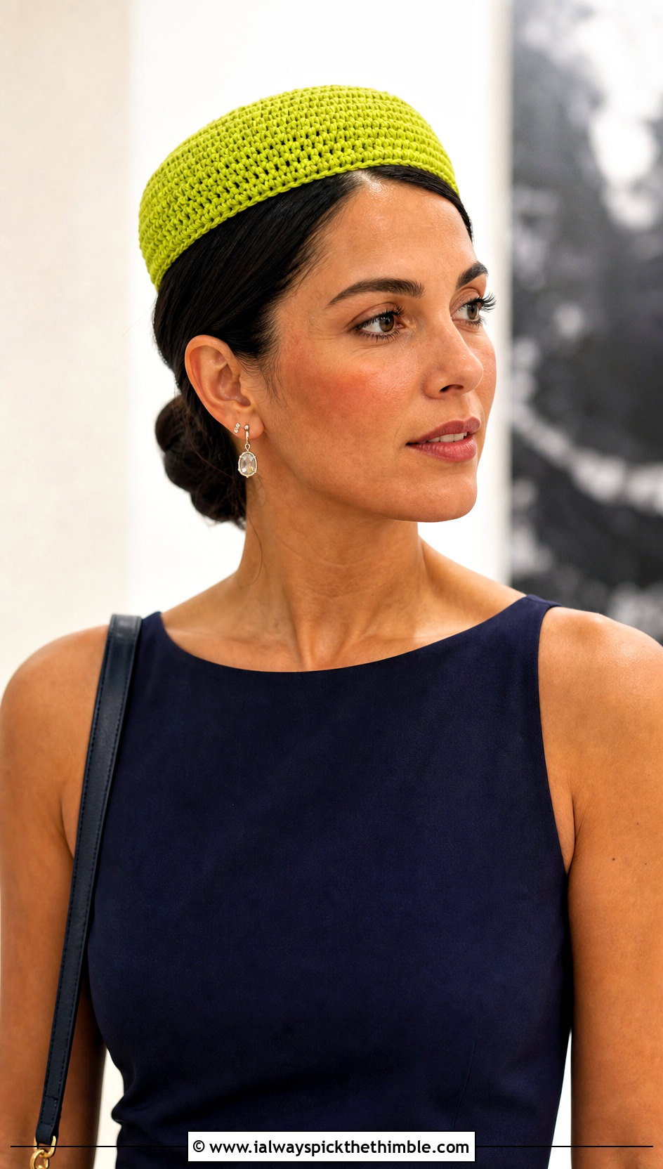 Crochet Pillbox Cap With Shift Dress - 25 crochet cap outfit ideas