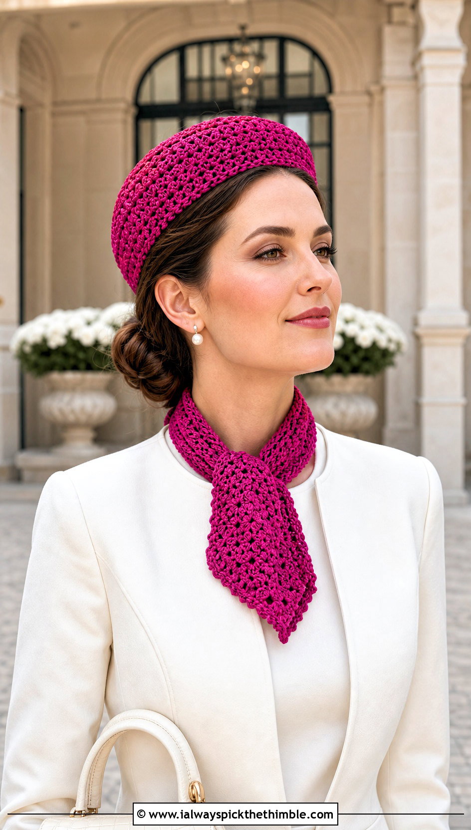Crochet Pillbox Hat And Ascot Scarf With Skirt Suit - 25 crochet hat and scarf set outfit ideas