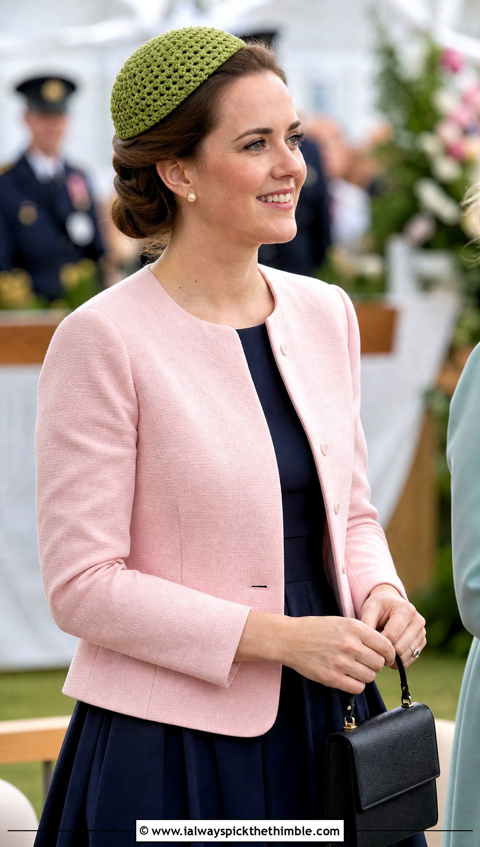 Crochet Pillbox Hat With Collarless Jacket And Midi Dress - 20 Cool Crochet Hat Ideas