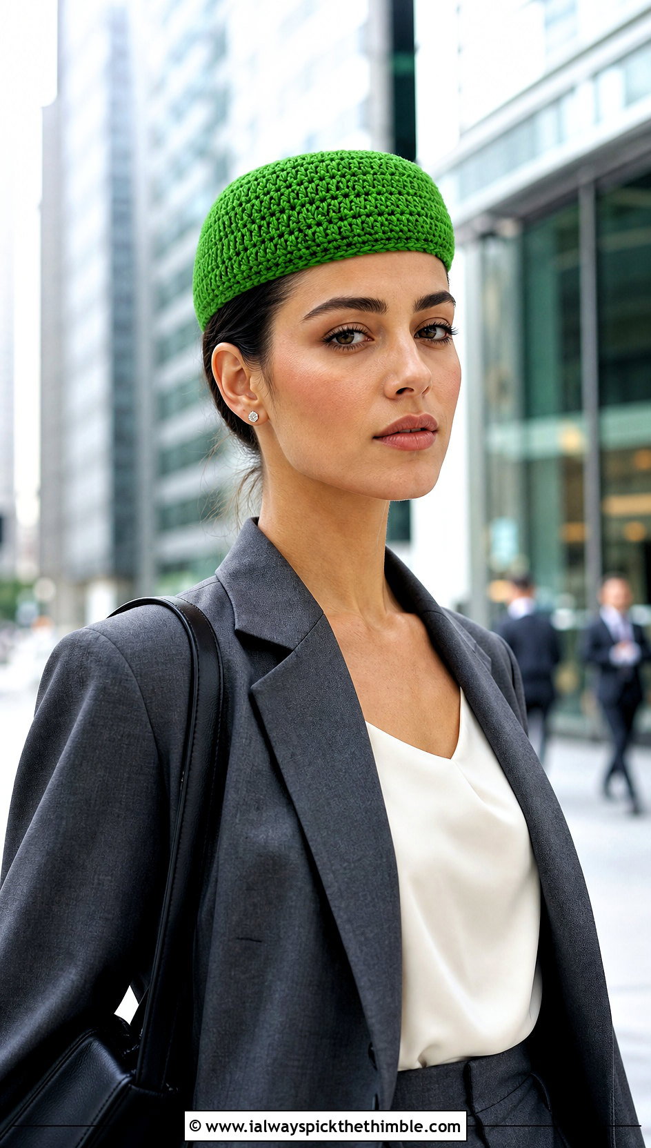 Crochet Pillbox Hat With Tailored Suit - 25 easy crochet hats outfit ideas