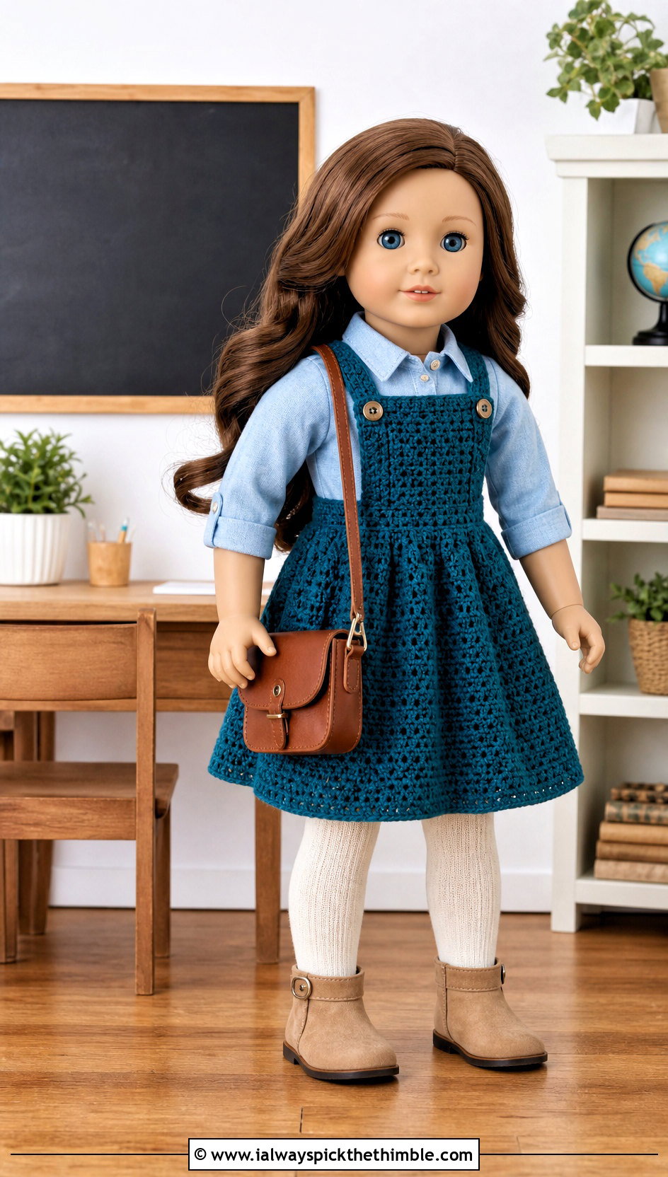 Crochet Pinafore Dress With Denim Shirt - 25 crochet doll clothes and outfit ideas