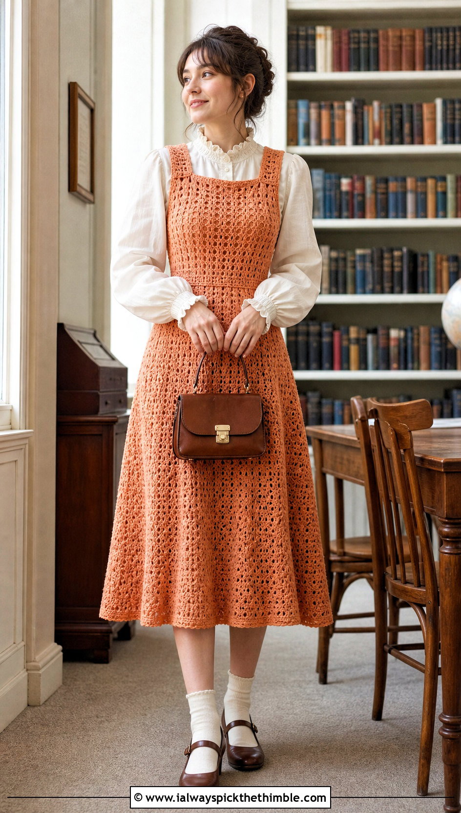 Crochet Pinafore Dress With Ruffle Blouse - 25 Kawaii Crochet Clothes and outfit ideas