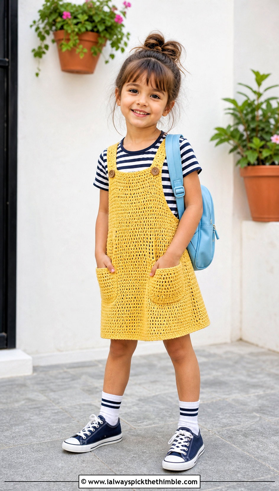 Crochet Pinafore Dress With Striped T Shirt - 15 5T Crochet Dress outfit ideas