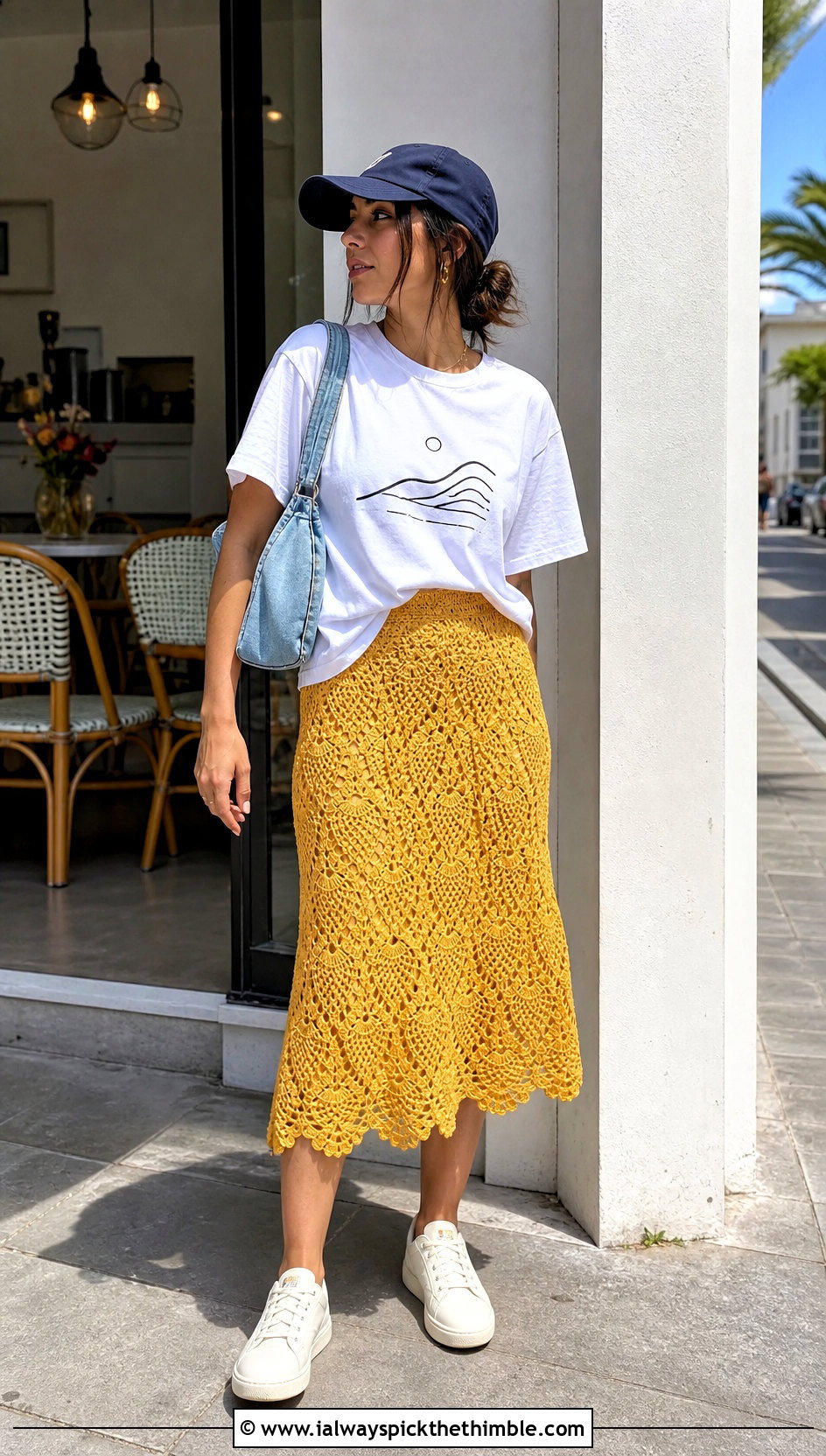 Crochet Pineapple Scalloped Skirt With Graphic T Shirt - 20 crochet pineapple skirt outfit ideas