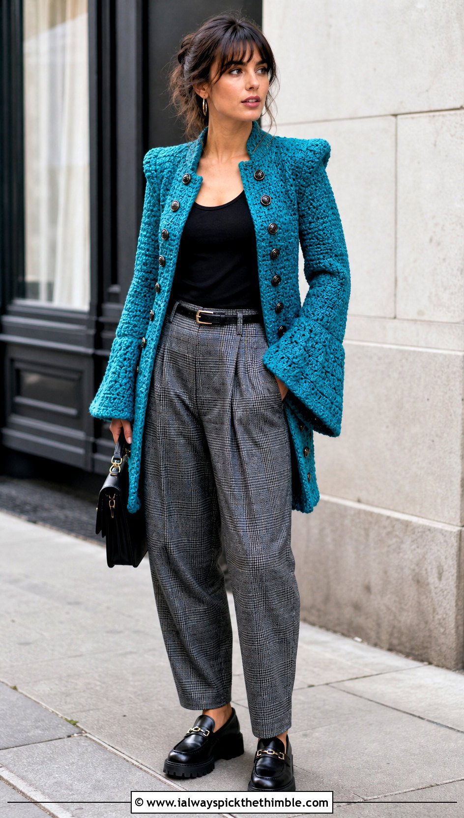 Crochet Pirate Cardigan With Plaid Trousers - 20 Pirate Crochet Clothes and outfit ideas