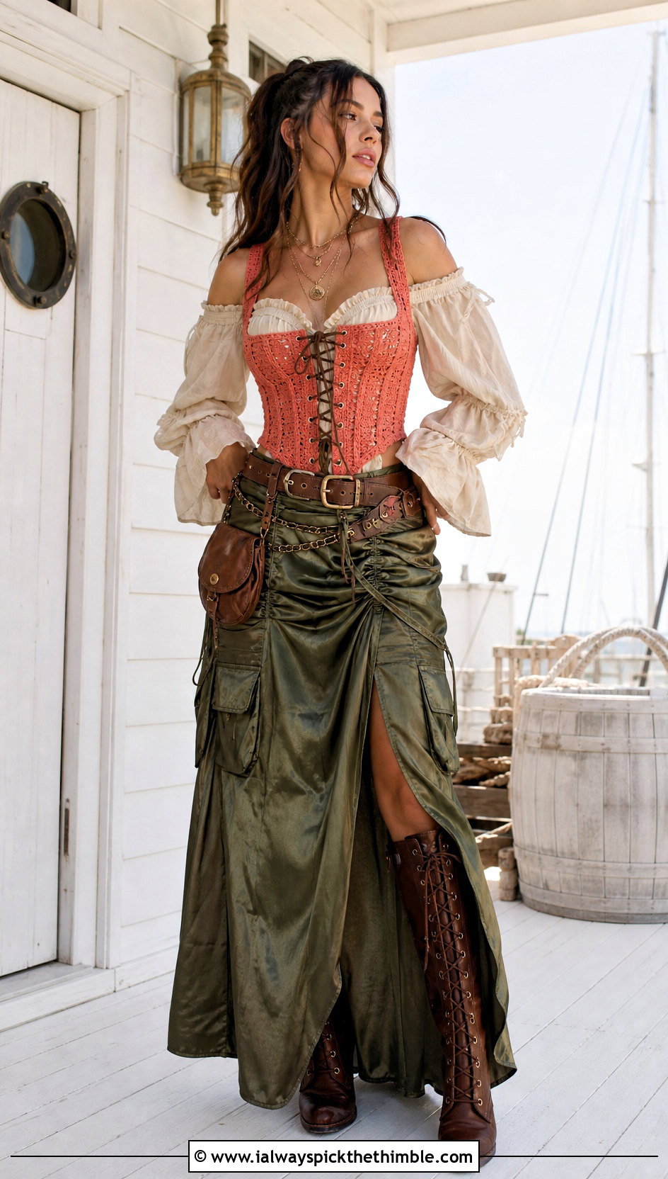 Crochet Pirate Corset Costume With Satin Cargo Skirt - 15 Crochet Costume outfit ideas