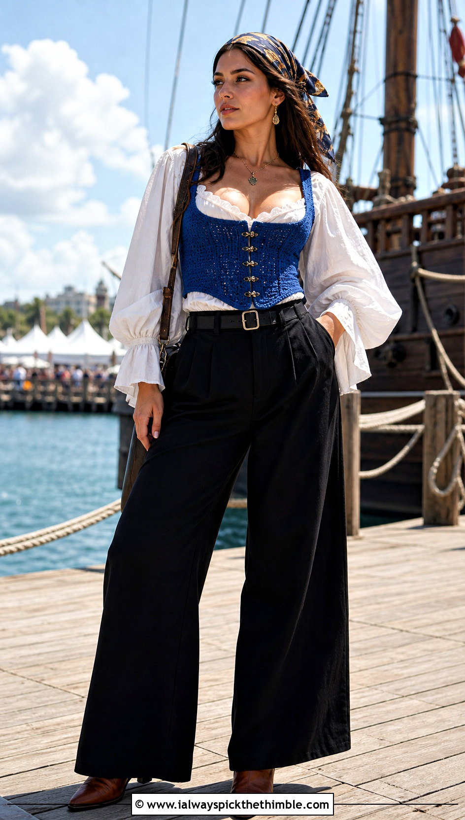 Crochet Pirate Corset With Wide Leg Pants - 20 Pirate Crochet Clothes and outfit ideas