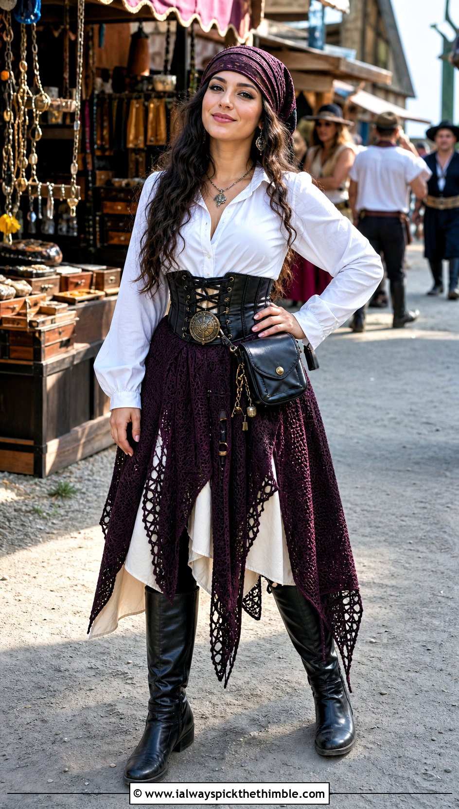 Crochet Pirate Handkerchief Skirt With Button Down Shirt - 20 Pirate Crochet Clothes and outfit ideas