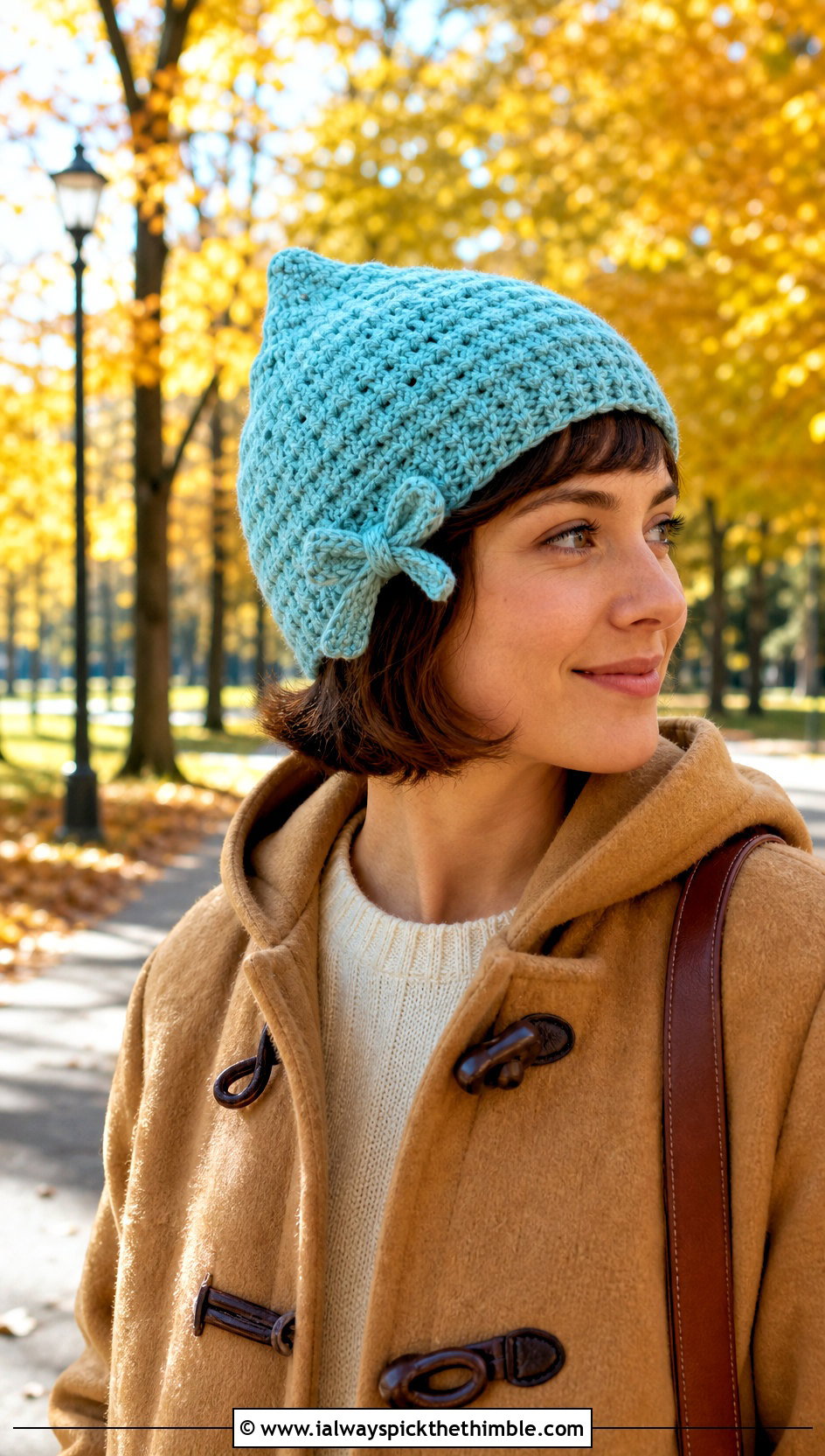 Crochet Pixie Hat With Duffle Coat - 20 Crochet Bow Hat outfit ideas