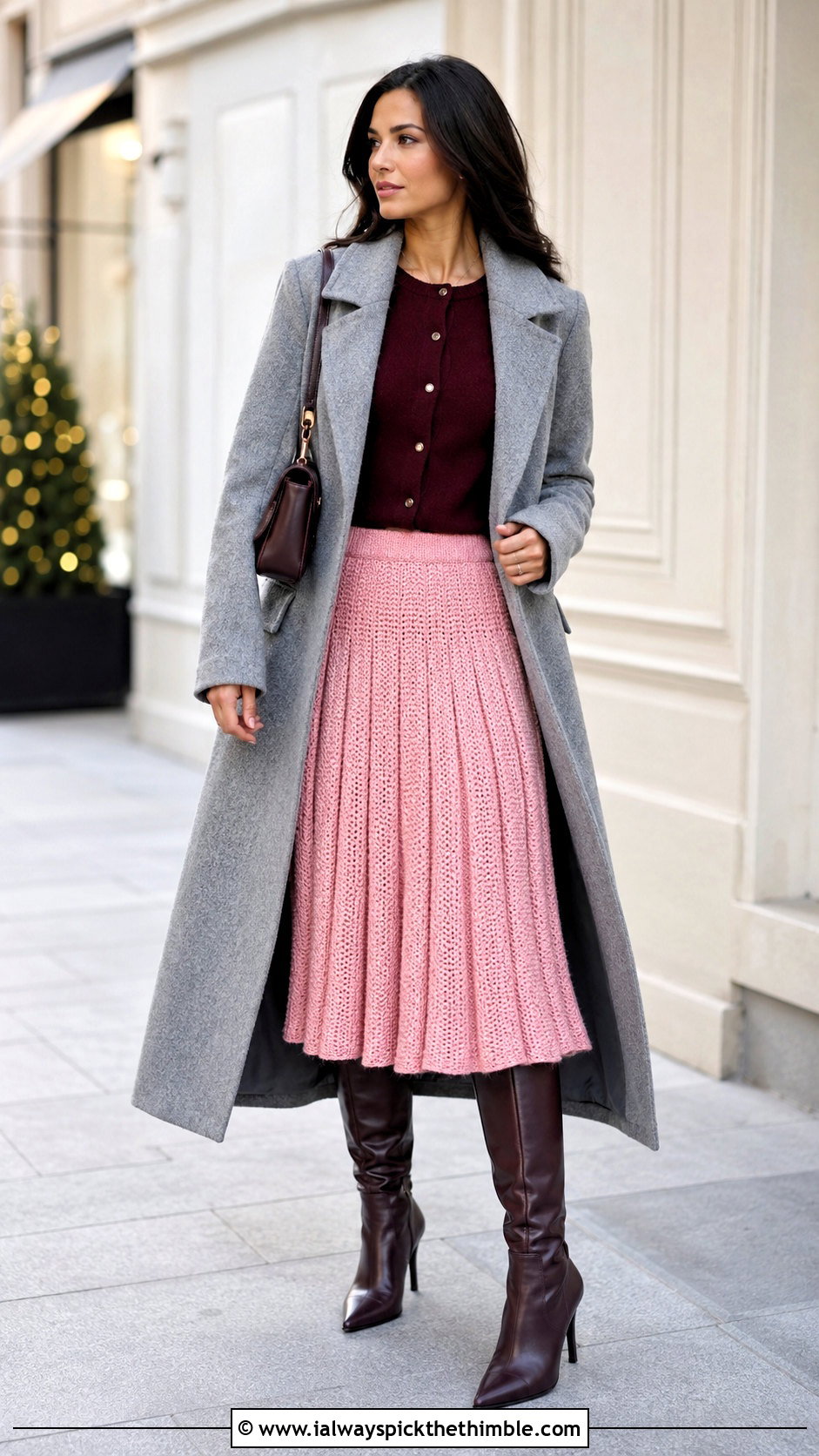 Crochet Pleated Midi Skirt With Fitted Cardigan - 25 crochet winter skirt outfit ideas