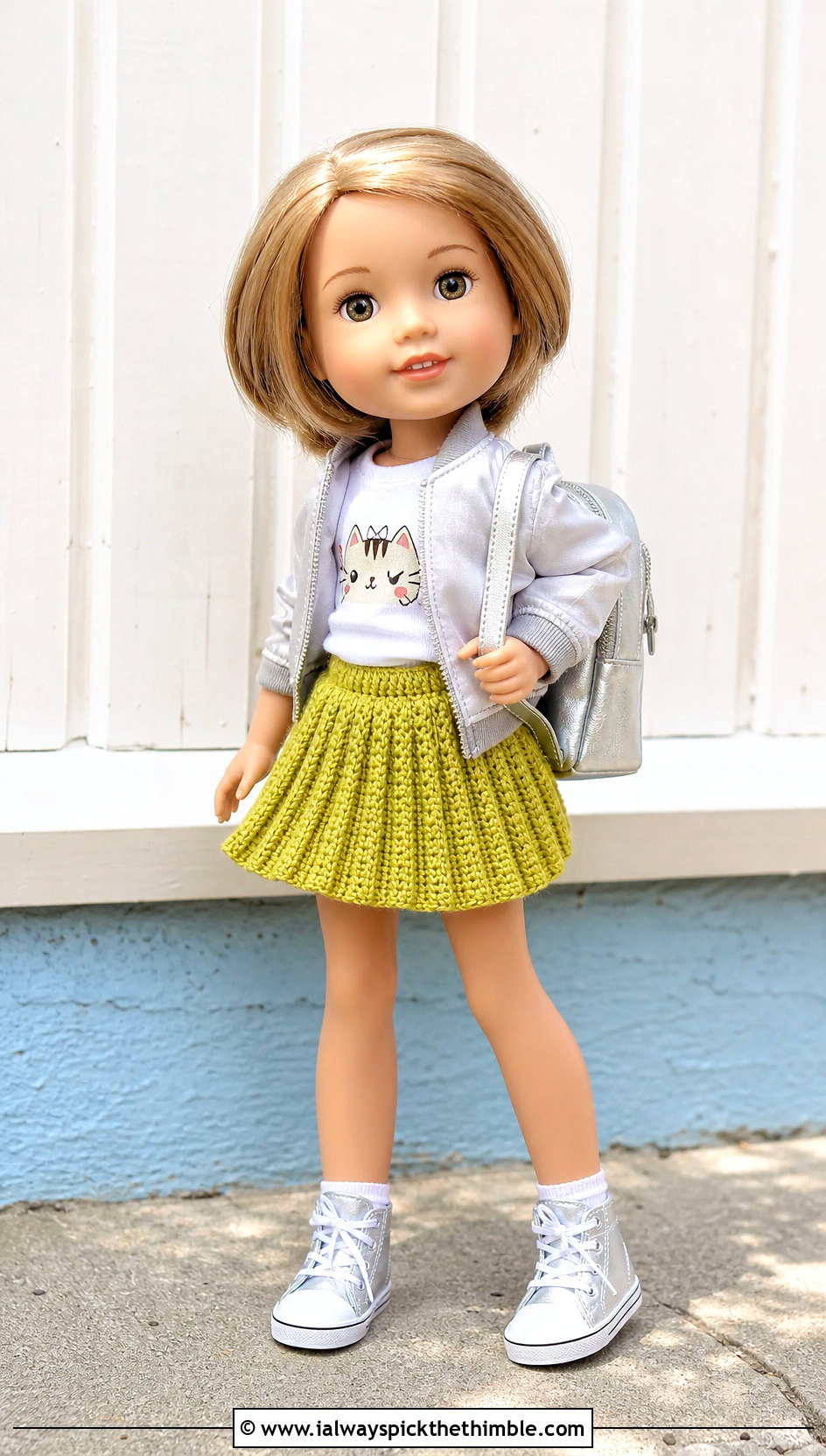Crochet Pleated Skirt With Bomber Jacket - 15 Crochet Wellie Wishers Doll Clothes and outfit ideas